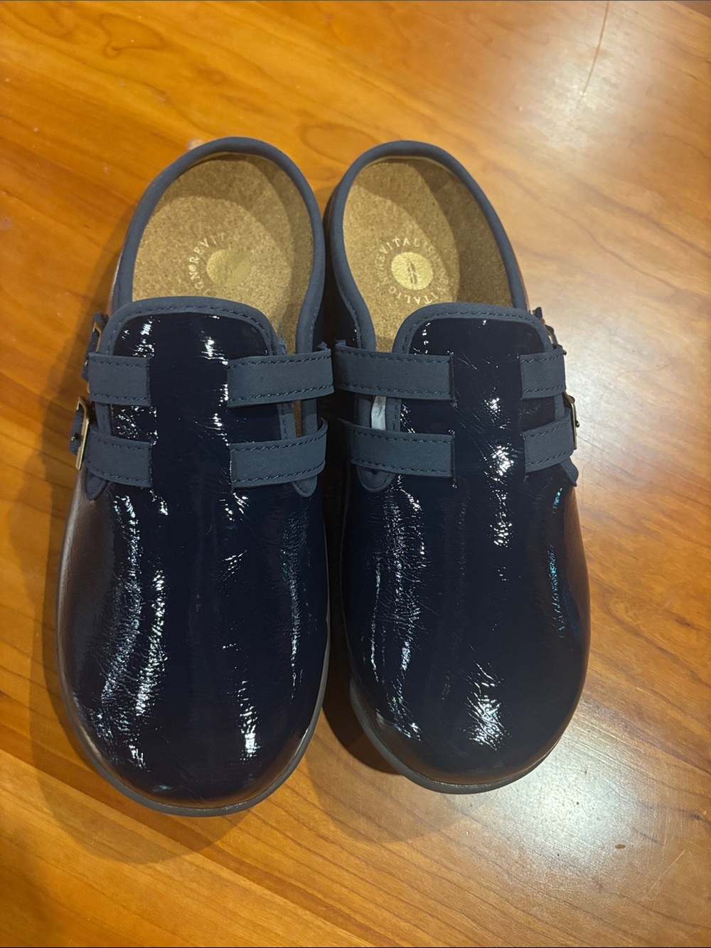 REVITALIGN Orthotic Buckled Patent Mules Mid Width